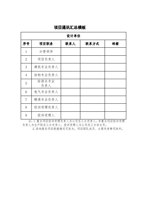 项目通讯录汇总模板