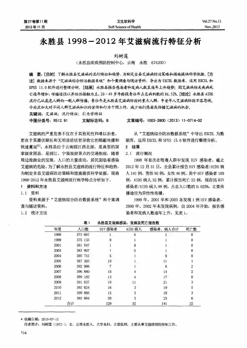 永胜县1998—2012年艾滋病流行特征分析