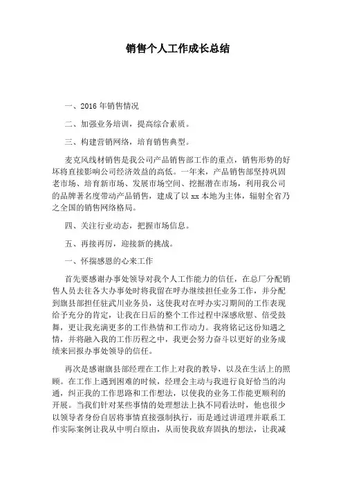 销售个人工作成长总结 2