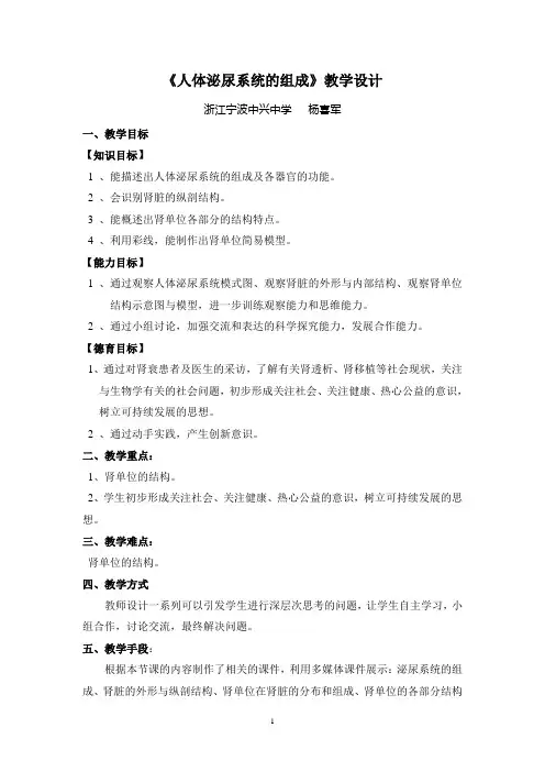 泌尿系统教学设计