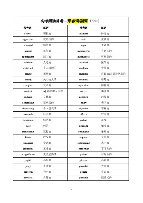 专题07 历年高考英语阅读理解高频词汇—形容词副词(330词)-历年高考英语真题分题型全解全析