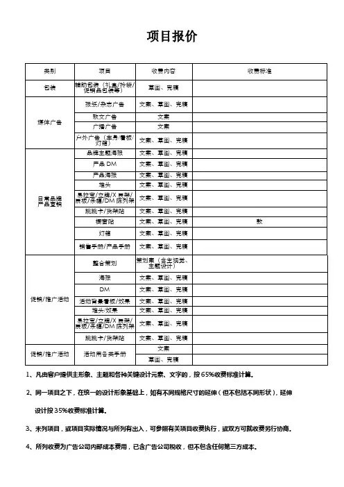 广告项目报价单