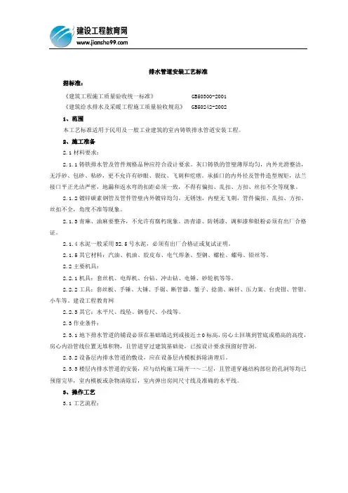排水管道安装施工工艺标准