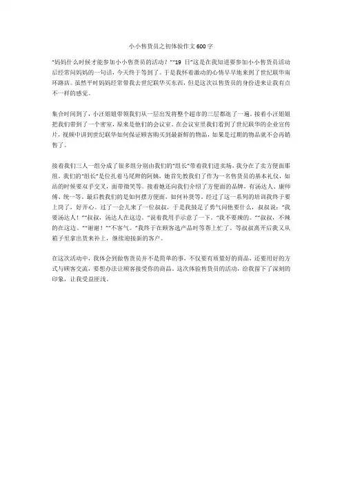 小小售货员之初体验作文600字完美版