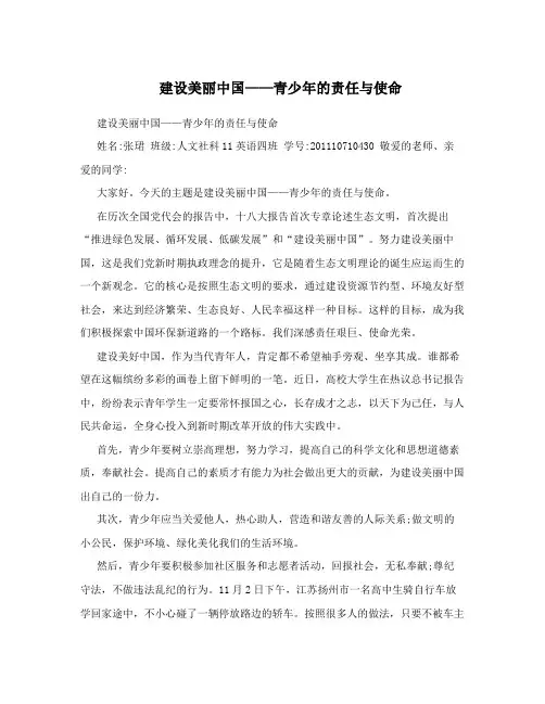 建设美丽中国——青少年的责任与使命