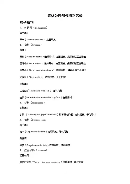 福州森林公园植物名录约200种