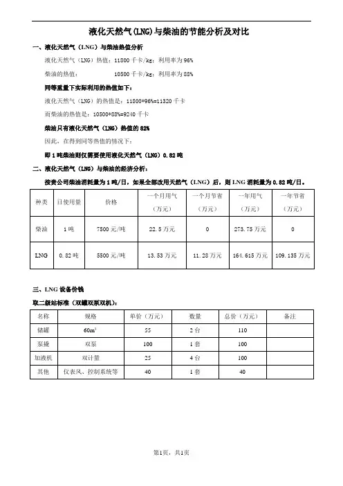 LNG与柴油节能分析