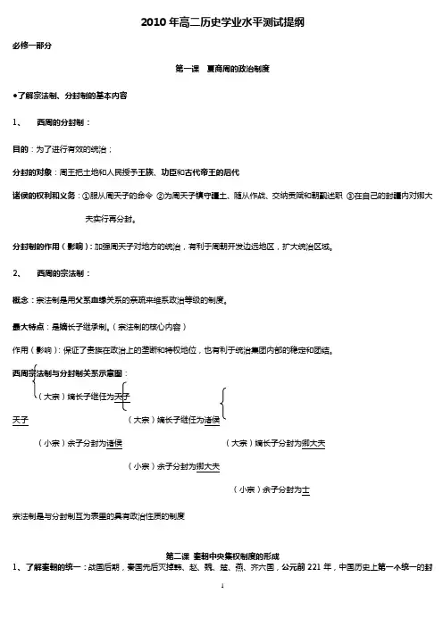 高中历史水平测试复习提纲