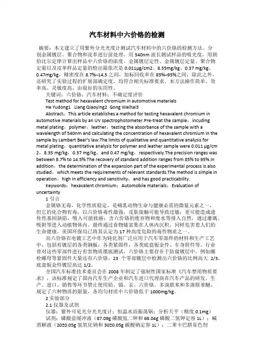 汽车材料中六价铬的检测