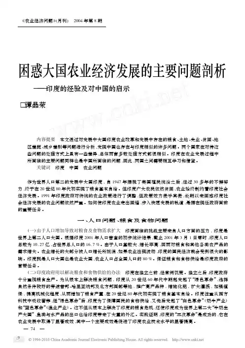 困惑大国农业经济发展的主要问题剖析_印度的经验及对中国的启示