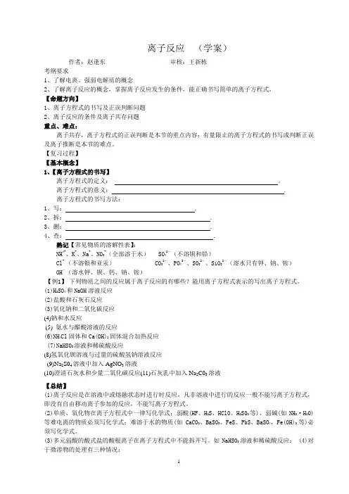 11高考离子反应专题复习学案并附专项练习