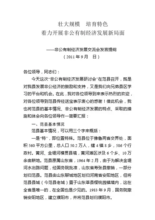 非公有制经济座谈会发言提纲