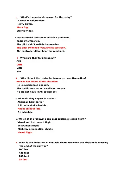 民航飞行人员英语等级考试(ICAO)模拟题-test36-301
