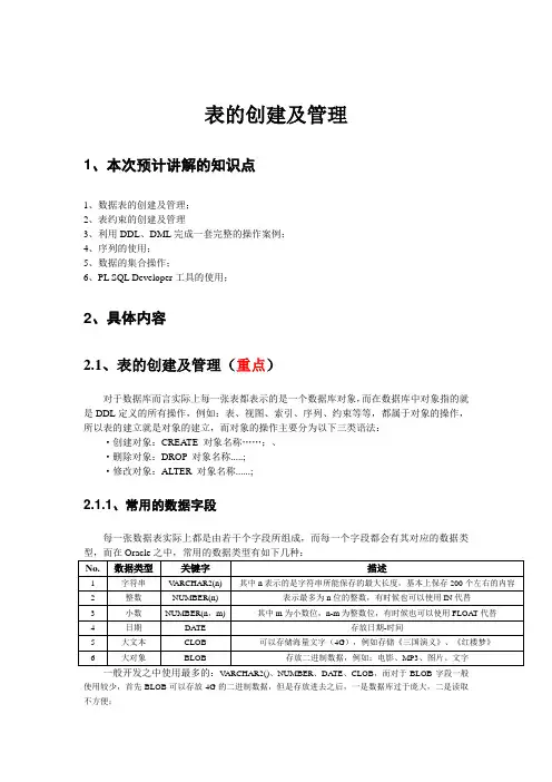 5表的创建及管理详解