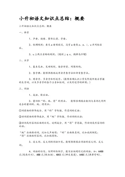 2020年人教版小升初语文知识点总结：概要
