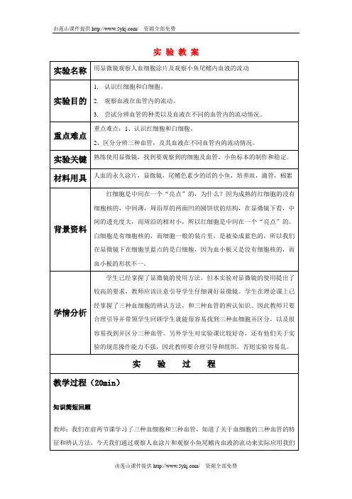 用显微镜观察人血细胞涂片观察小鱼尾鳍血流状况