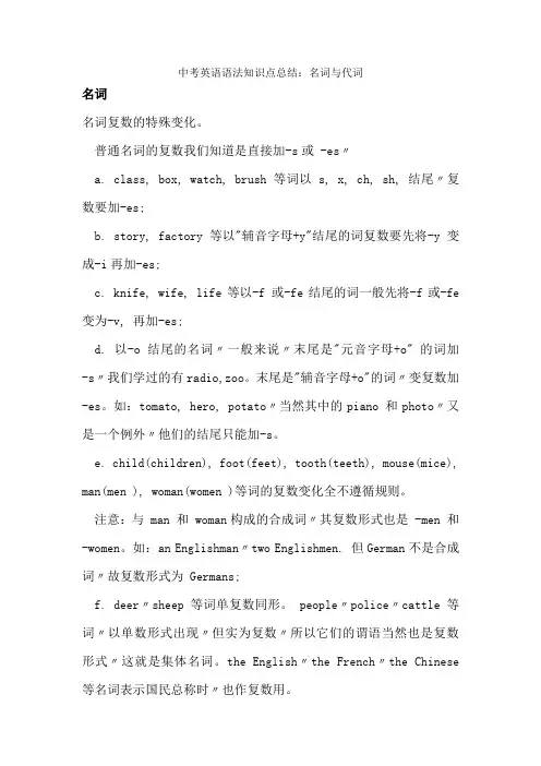 中考英语语法知识点总结名词与代词