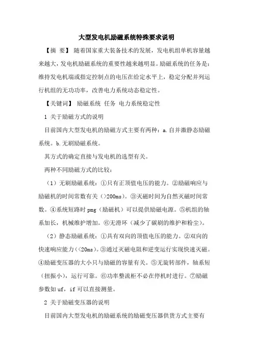 大型发电机励磁系统特殊要求说明