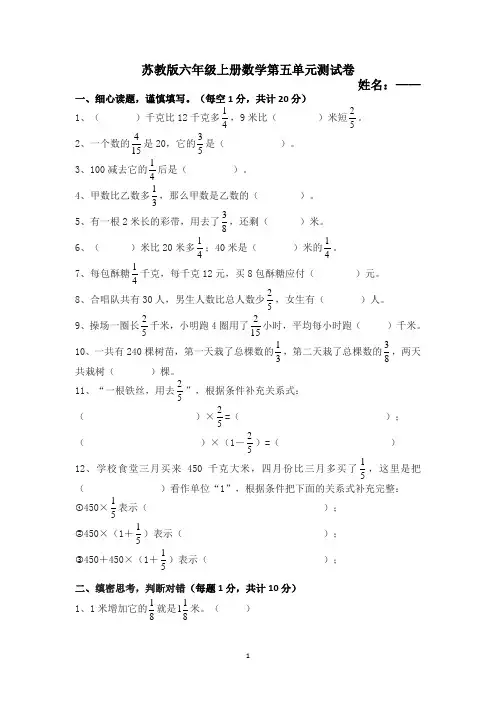 苏教版六年级上册数学第五单元测试卷(打印版)