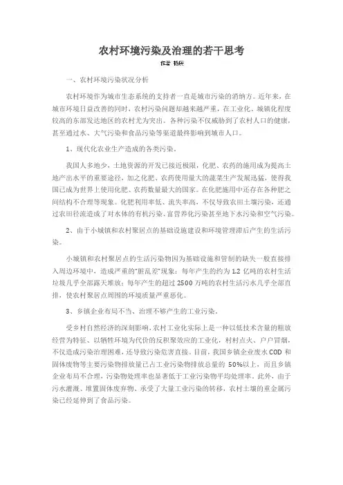 农村环境污染及治理的若干思考
