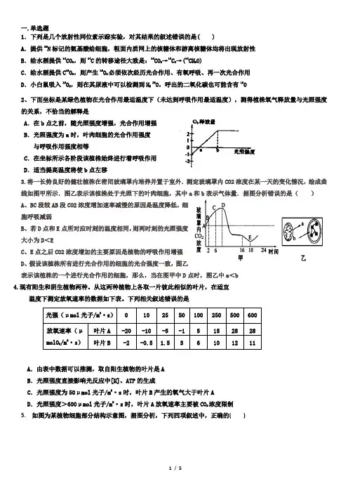 高考生物专题复习   光合作用和呼吸作用的关系试题及答案