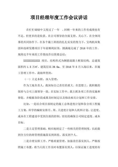 项目经理年度工作会议发言稿