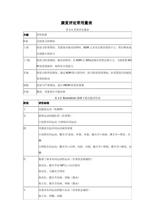 康复评定常用量表 2