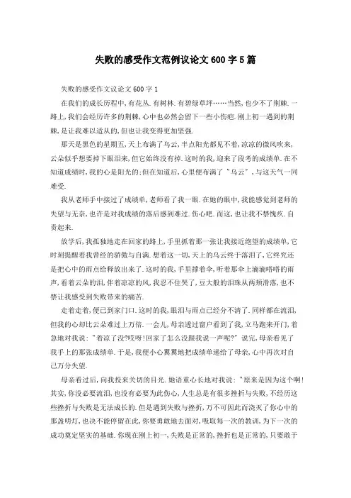 失败的感受作文范例议论文600字5篇