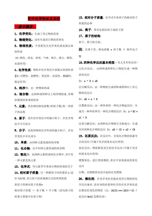 初中化学知识点总结(大全)