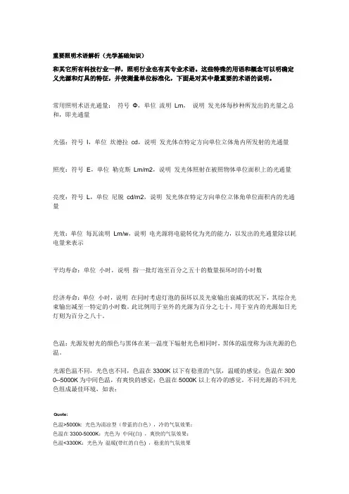 重要照明术语解析