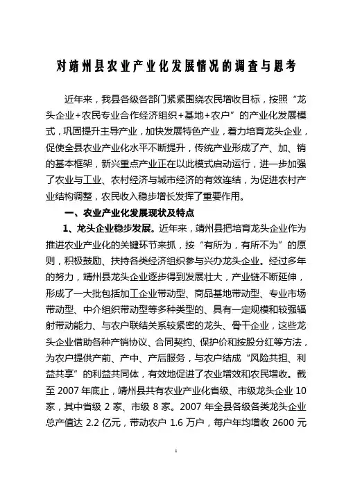 靖州县农业产业化发展情况调研报告