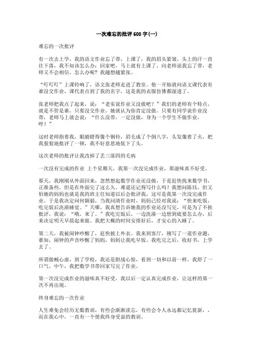一次难忘的批评600字
