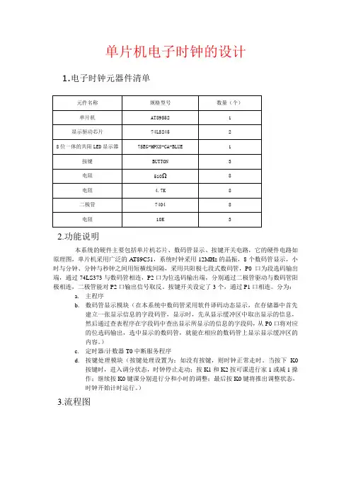 电子时钟设计方案说明