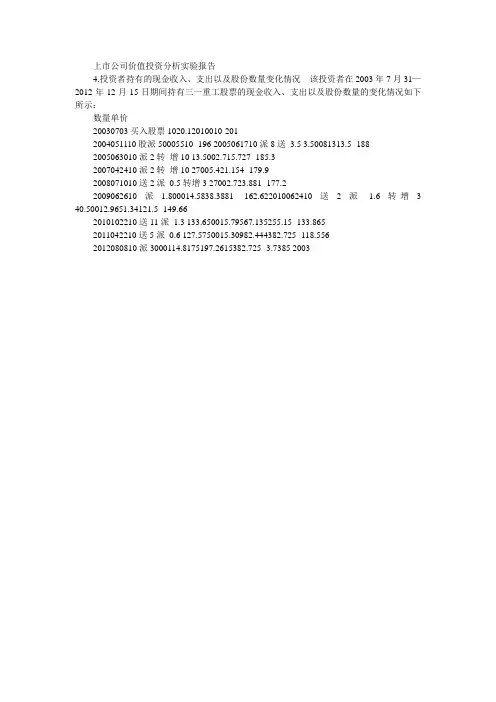 上市公司价值投资分析实验报告