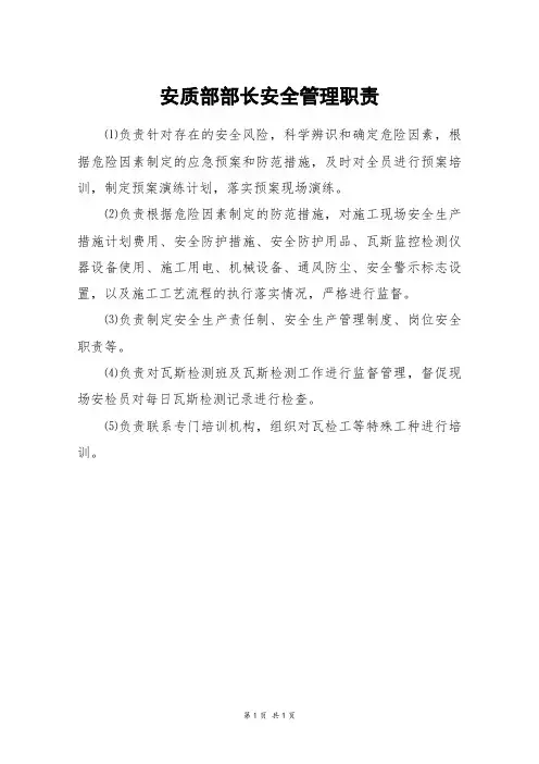 安质部部长安全管理职责