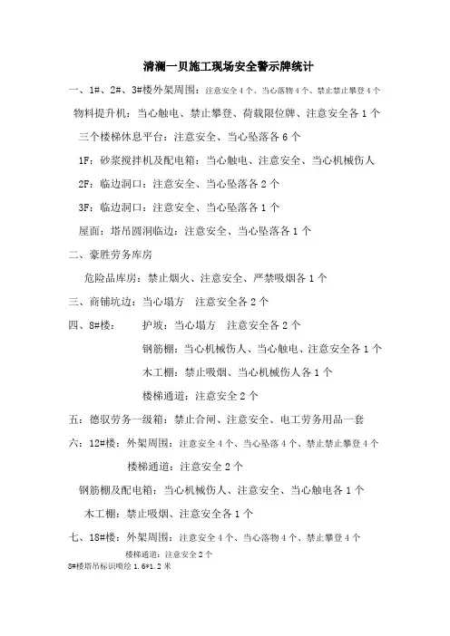 施工现场安全警示牌统计