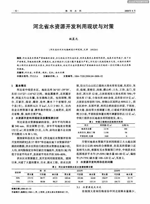 河北省水资源开发利用现状与对策