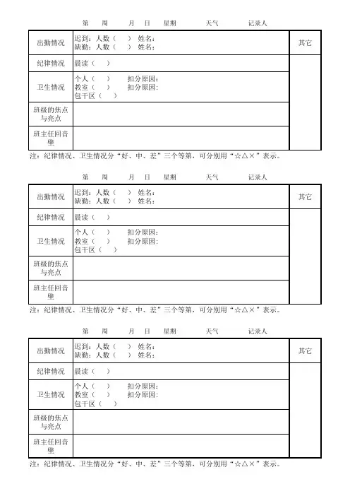 班级日志表格