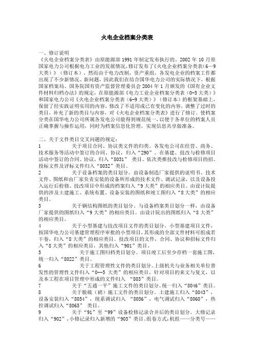 火电企业档案分类表