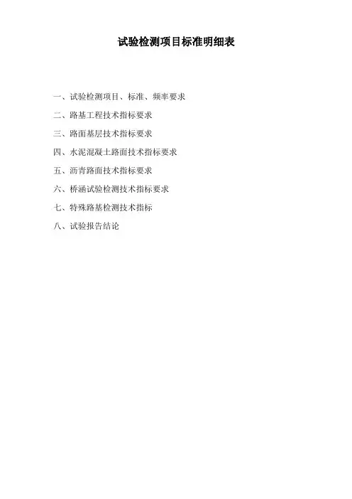 试验检测项目标准明细表