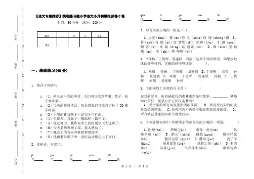 【语文专题推荐】摸底练习题小学语文小升初模拟试卷C卷