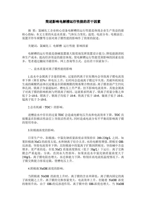 简述影响电解槽运行性能的若干因素