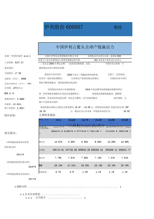 伊利集团财务报表分析报告