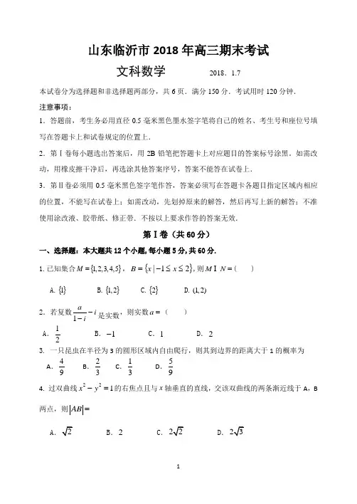 山东临沂市2018年高三期末考试