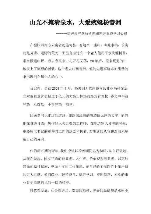 杨善洲同志先进事迹学习心得 2