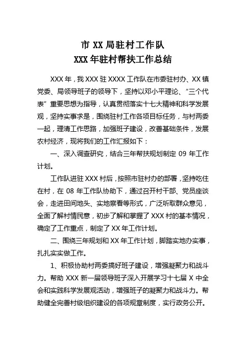 XX年驻村帮扶工作总结