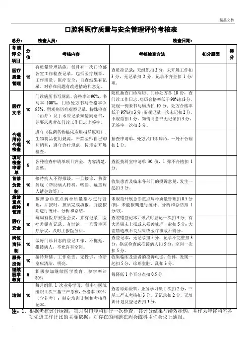口腔科医疗质量考核表(完成)