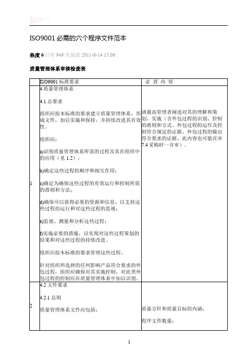 ISO9001必需的六个程序文件范本