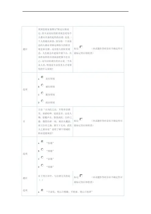 四川省专业技术人员《职业道德与创新能力》在线考试试题2