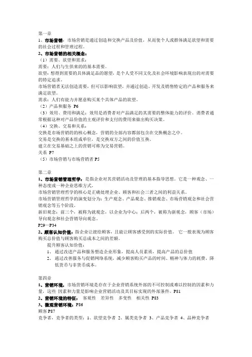 市场营销知识点概括